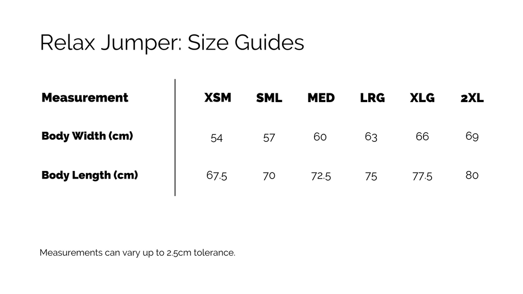 Sizing Chart for Relax Jumpers